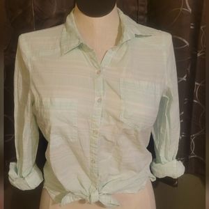 Maurices tie-front roll tab sleeves blouse. Medium. Light Pastel Green